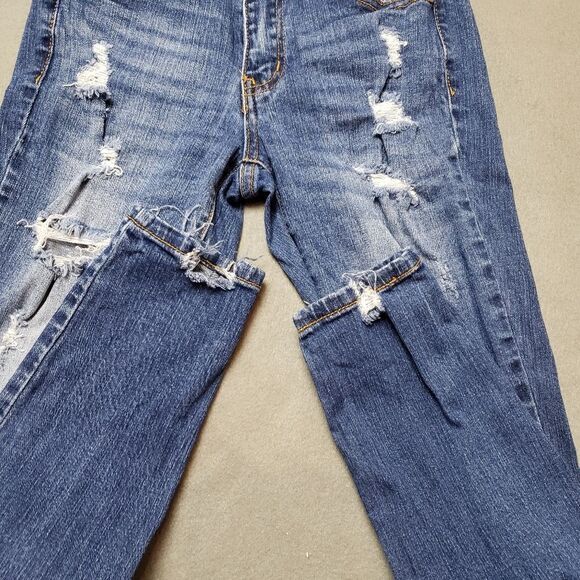 KANCAN Dark Wash Distressed Destroyed Skinny Jeans - Picture 9 of 16